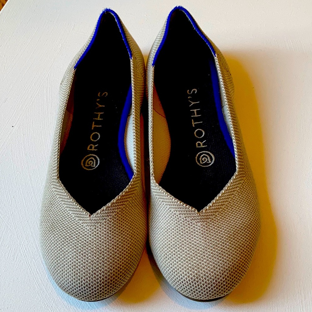Rothy’s The Flat Grey Birdseye Electric Blue Round Toe Ballet Size 7